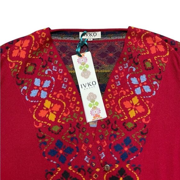 NWT IVKO Women's Red Patterned Cardigan Size 42 = Size XL - Picture 4 of 9